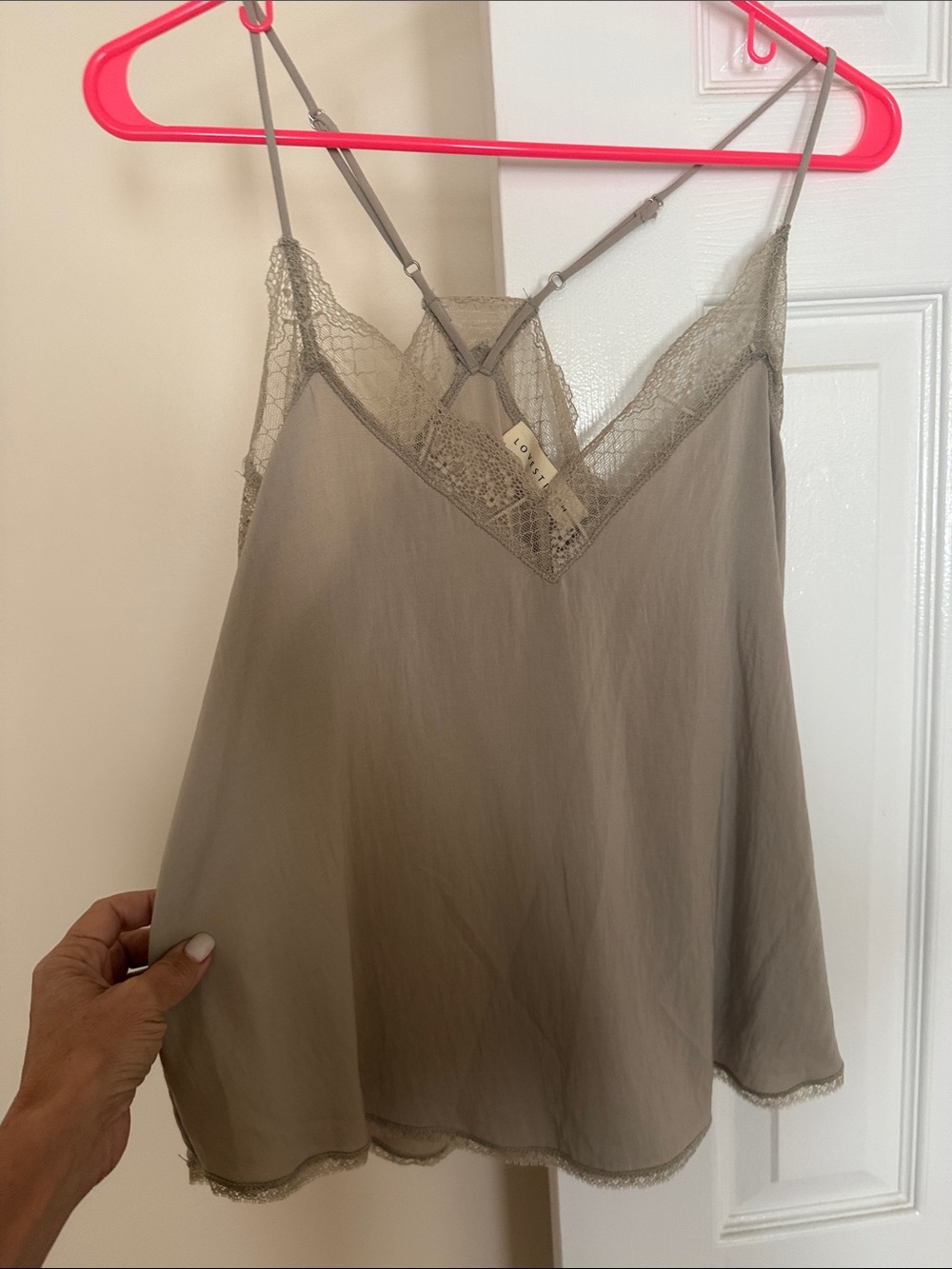 lovestitch Taupe Lace-Trim Silky Camisole
